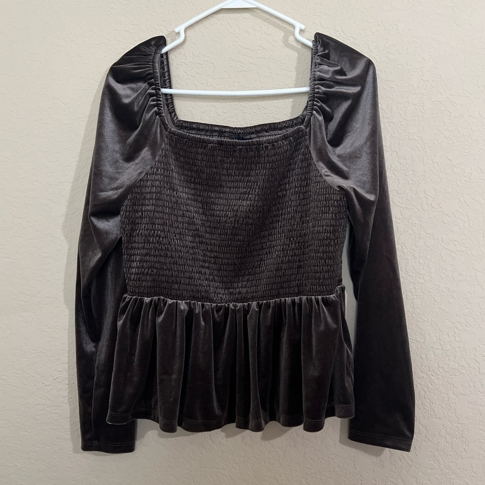 GAP Velvet Smocked Peplum Blouse